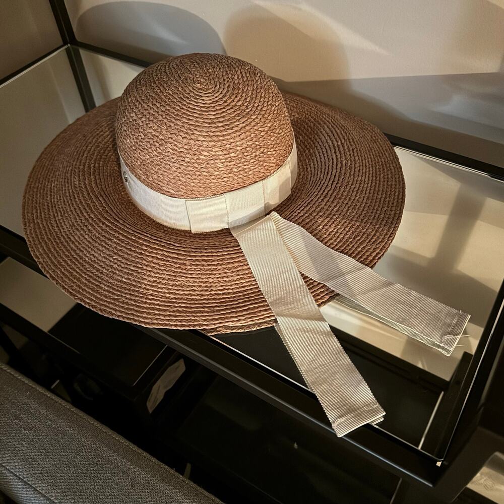 Helen Kaminski Cori Wide Brim Hat Nougat/Cream Raffia Sun Summer
